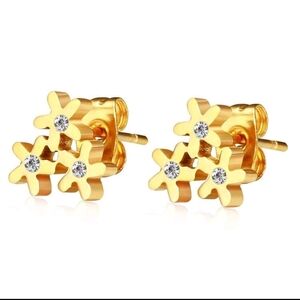 New 18K Gold Plated Floral Stud Earrings Stainless Steel